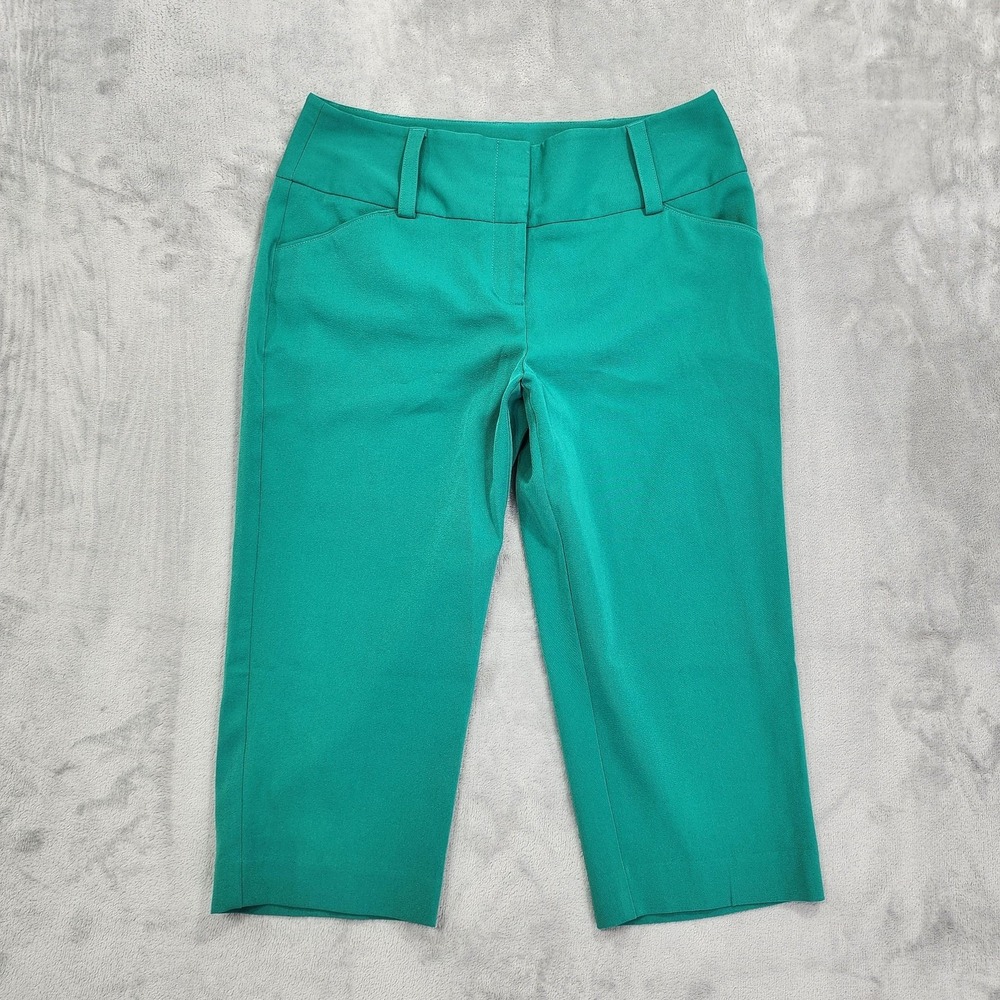 Vintage Cato Pants Womens 8 Green Twill Capri Crop Stretch Pockets Office Preppy
